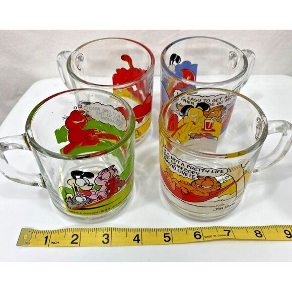 Set of 4 Garfield 1978 McDonalds Glass Mugs Coffee Cups Jim Davis Odie VTG - Picture 14 of 15
